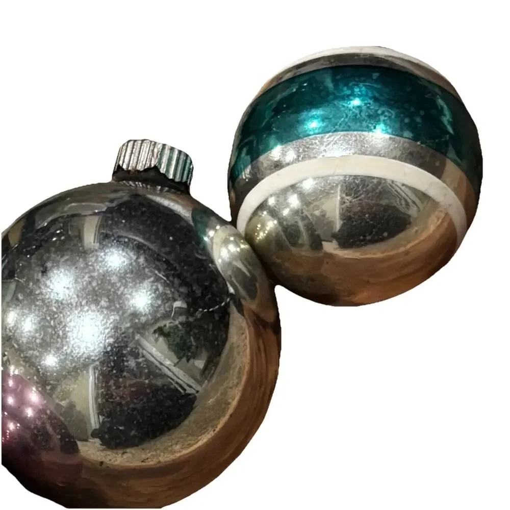 Vintage Shiny Brite Mercury Glass Ornaments Mixed Sizes Purple Silver Stripe MCM